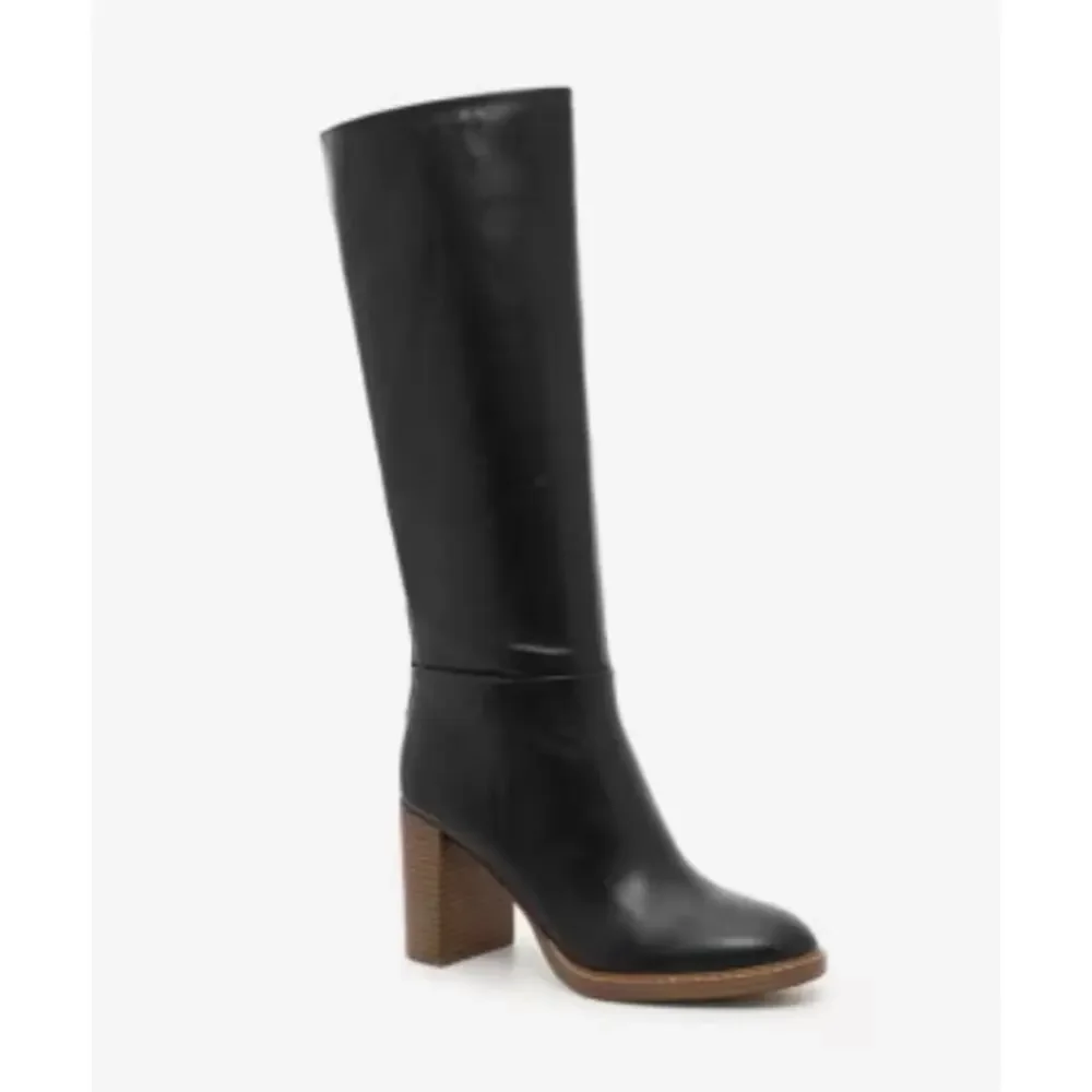 Marc Fisher Gabey Black Leather Knee High Boots Size 10M Block Heel Zip-Up New